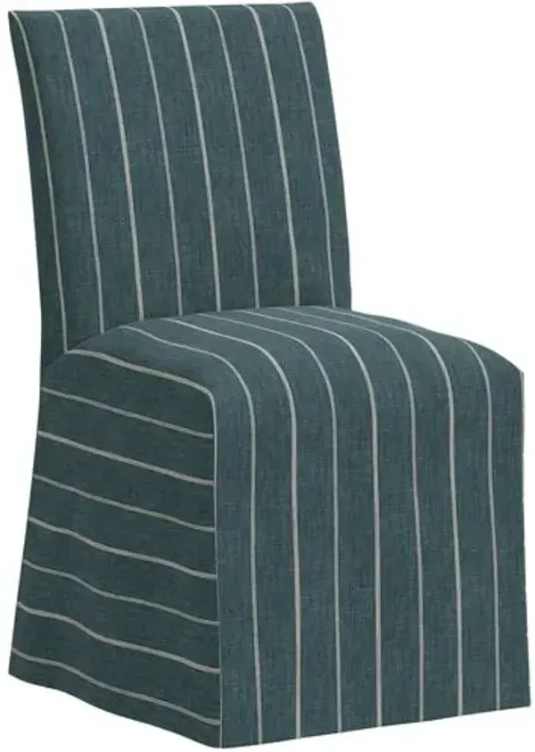 Edith Slipcover Dining Side Chair - Pinstripe - Blue