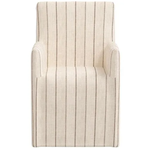 Edith Slipcover Dining Arm Chair - Pinstripe - Beige