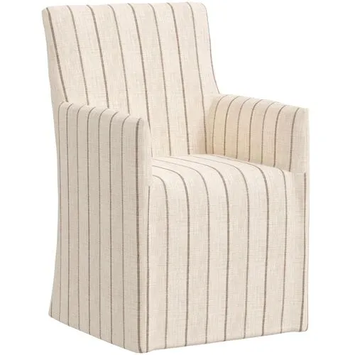 Edith Slipcover Dining Arm Chair - Pinstripe - Beige