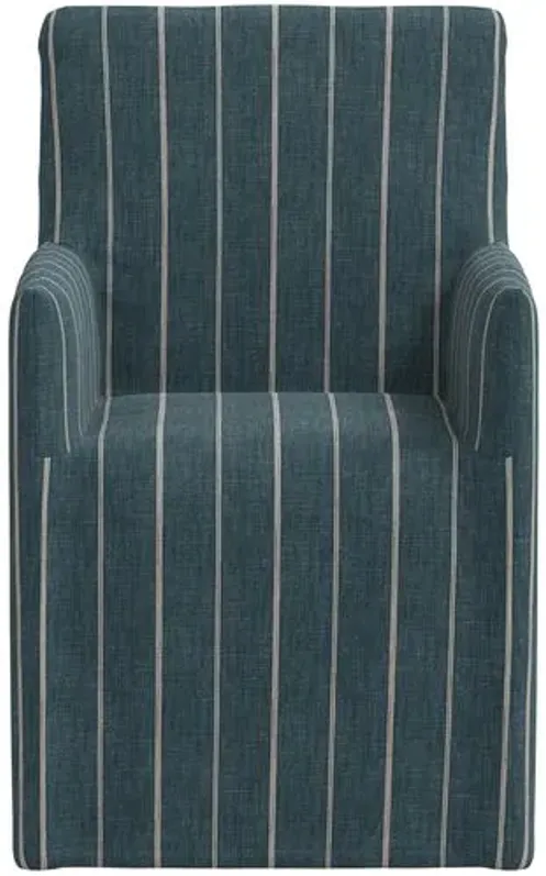 Edith Slipcover Dining Arm Chair - Pinstripe - Blue