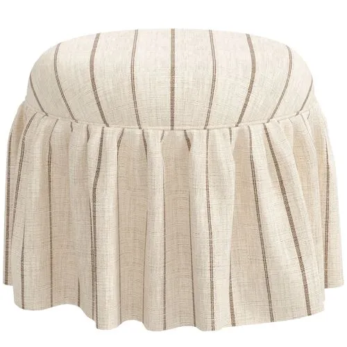 Maggie Skirted Ottoman - Pinstripe - Beige