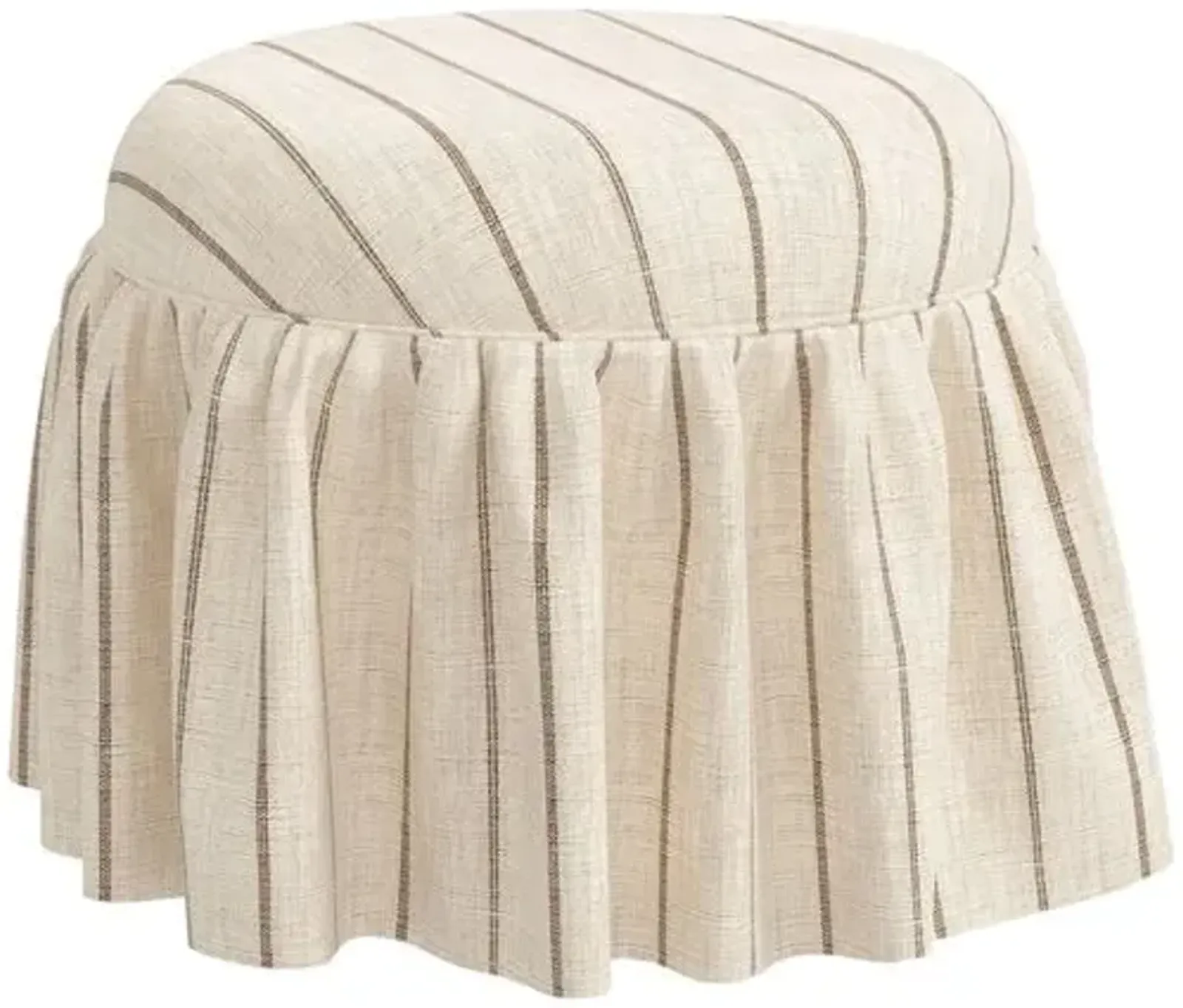 Maggie Skirted Ottoman - Pinstripe - Beige