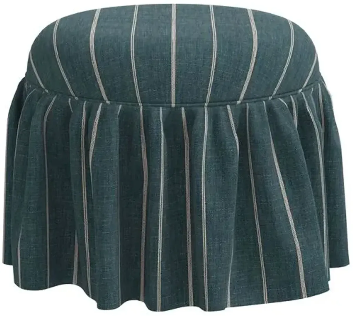 Maggie Ruffle Skirted Ottoman - Pinstripe - Handcrafted - Blue