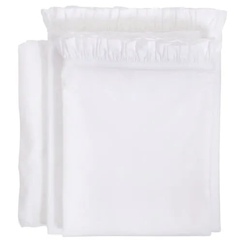 Audrey Ruffle Cotton Percale Sheet Set - White - Pom Pom at Home, 300 Thread Count, Egyptian Cotton Sateen, Soft and Luxurious