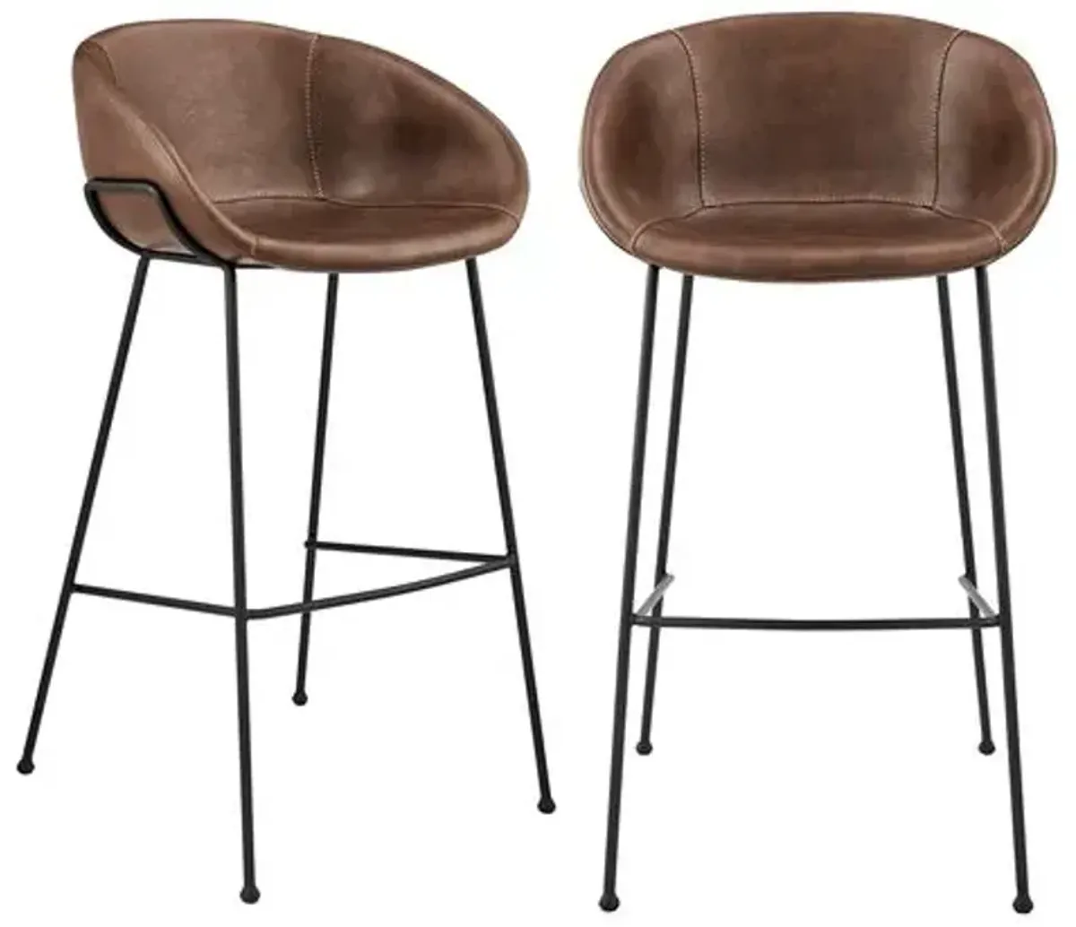 Set of 2 Bexley Barstools - Vintage Leatherette - Brown