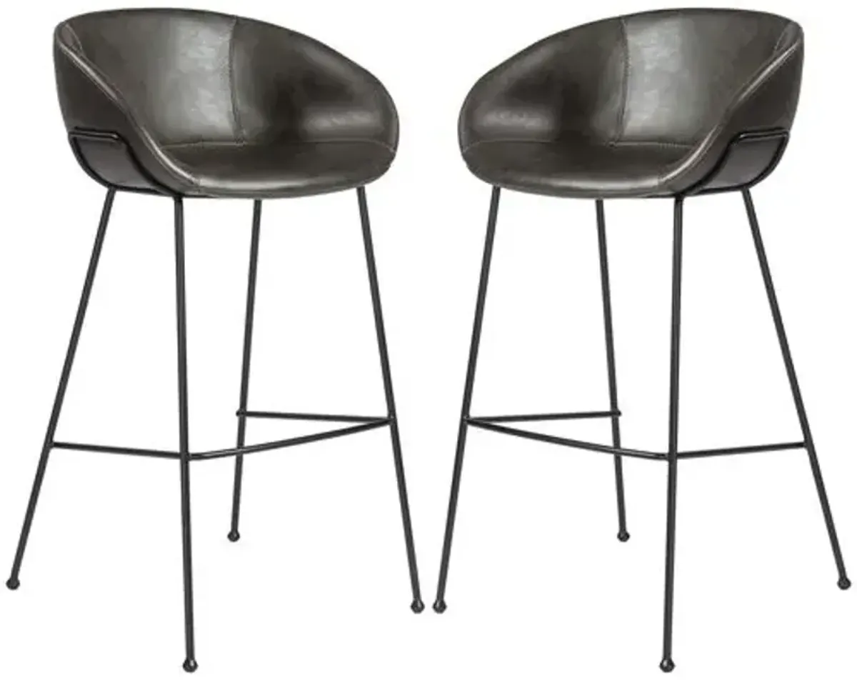 Set of 2 Bexley Barstools - Vintage Leatherette - Gray