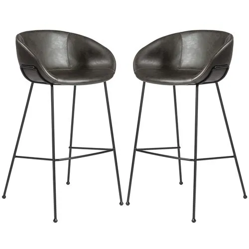 Set of 2 Bexley Barstools - Vintage Leatherette - Gray