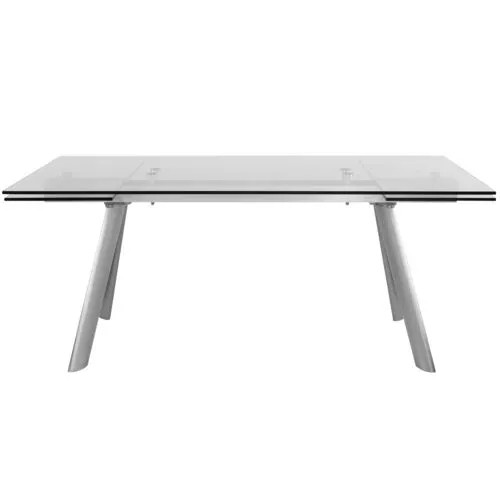 Delano 102" Extension Glass Dining Table - Brushed Stainless Steel