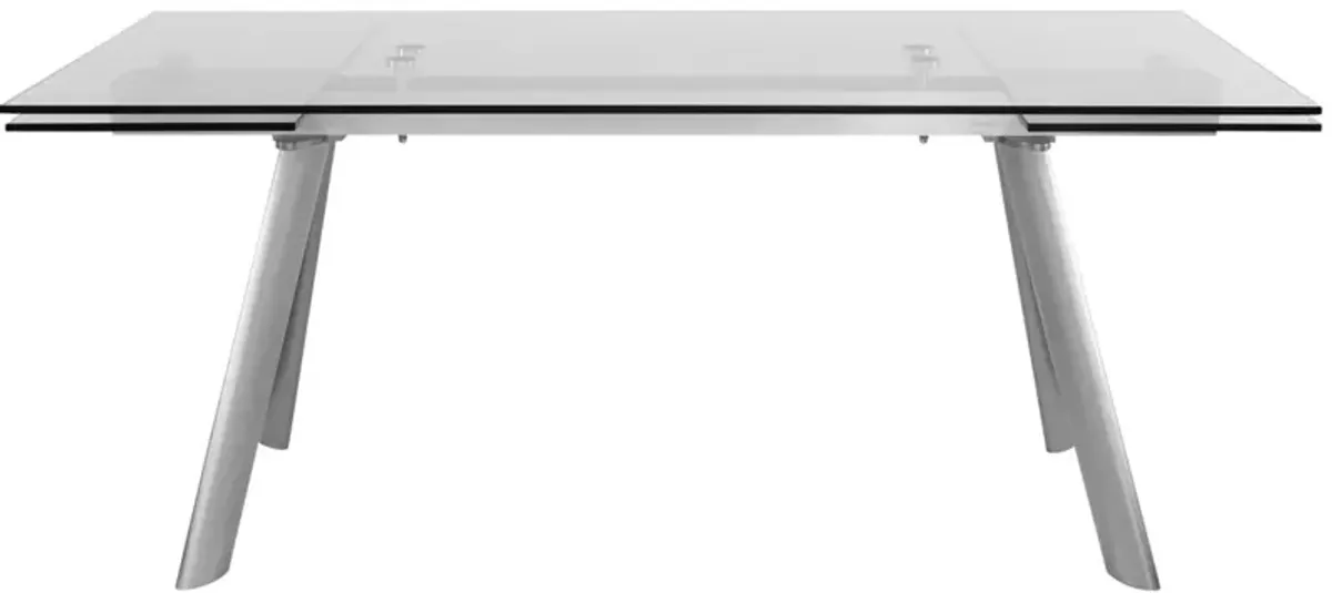 Delano 102" Extension Glass Dining Table, Brushed Stainless Steel