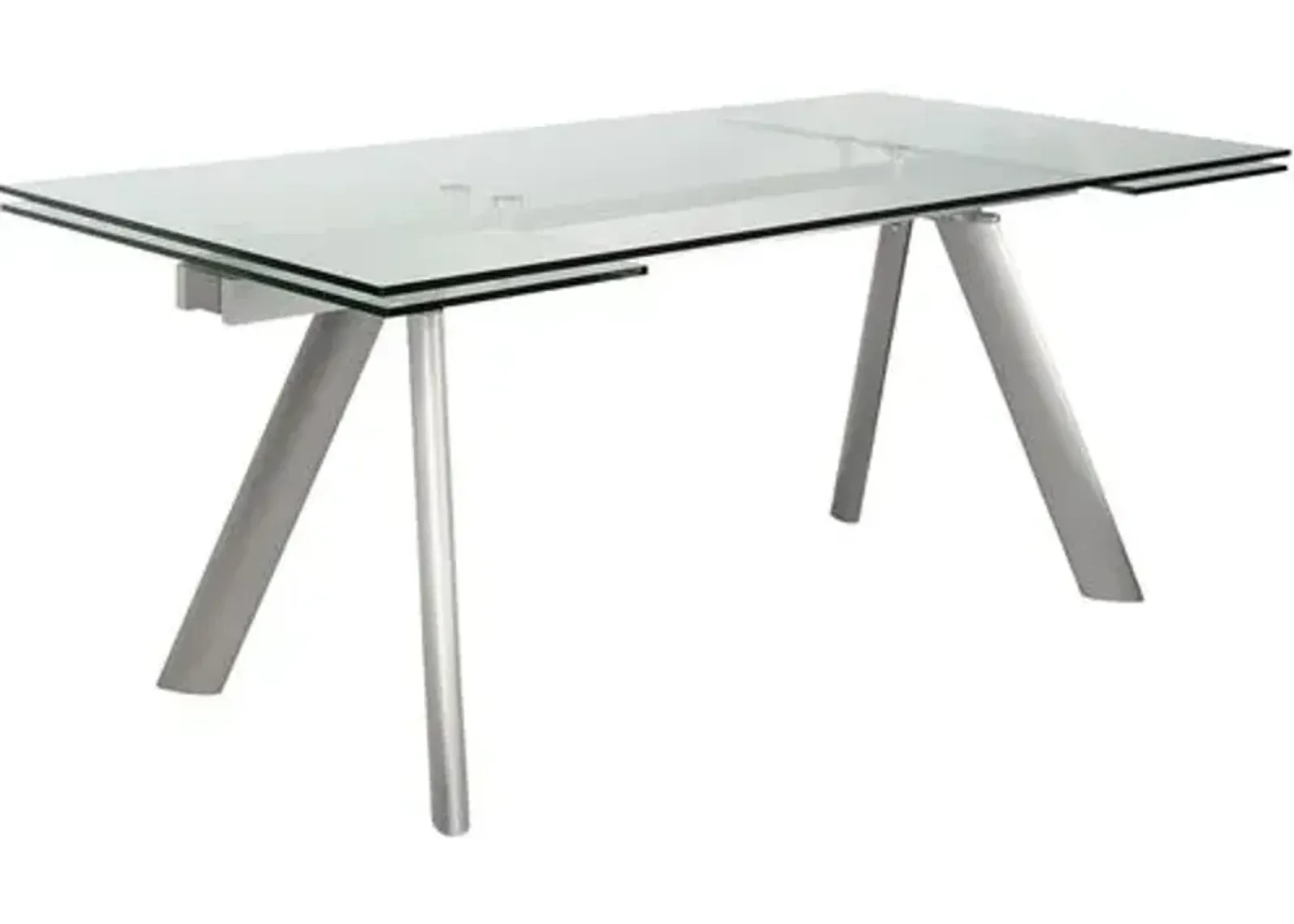 Delano 102" Extension Glass Dining Table - Brushed Stainless Steel