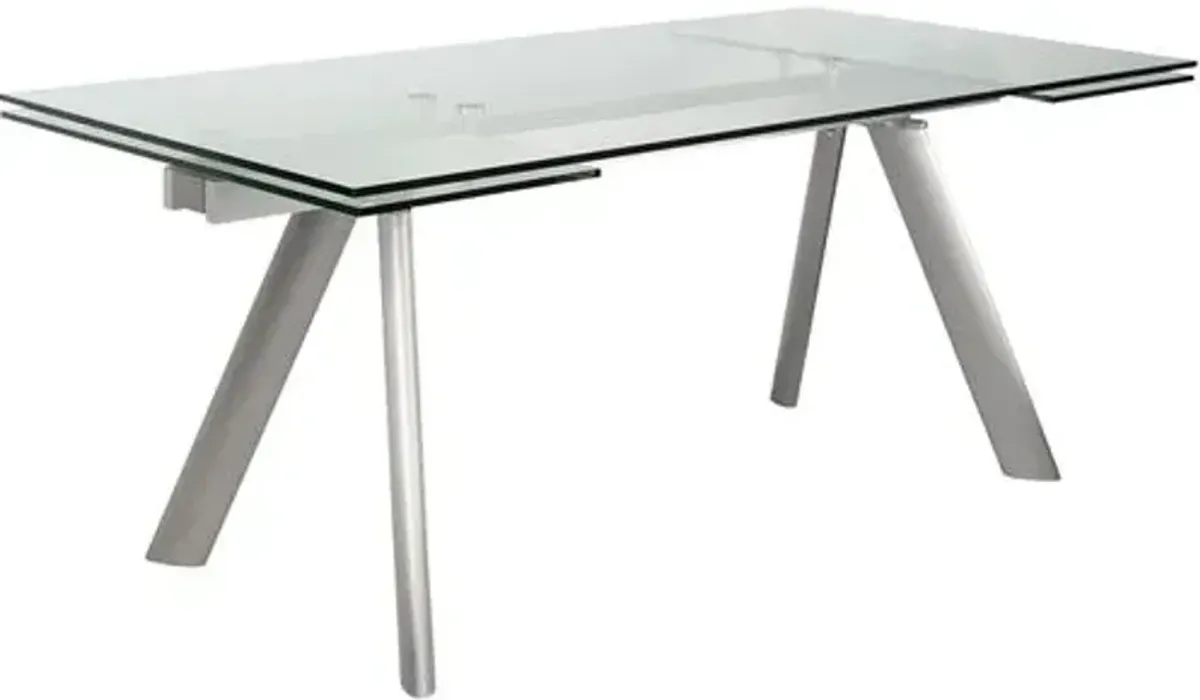 Delano 102" Extension Glass Dining Table - Brushed Stainless Steel