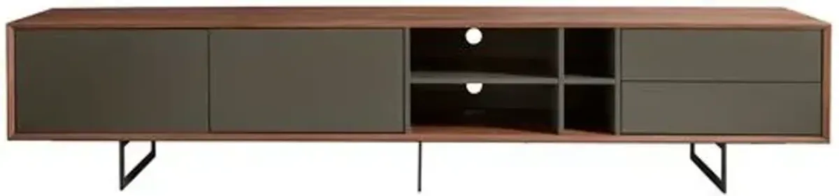 Walridge 95" Media Stand - Walnut/Dark Gray - Brown