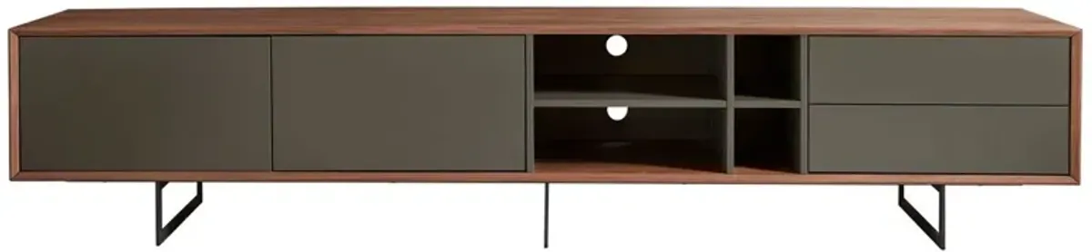 Walridge 95" Media Stand, Walnut/Dark Gray