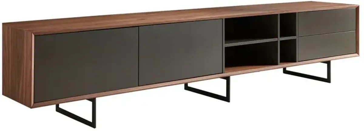 Walridge 95" Media Stand, Walnut/Dark Gray