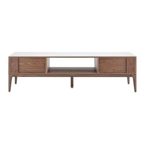 Cerawood 71" Media Stand - White Ceramic Glass/Walnut