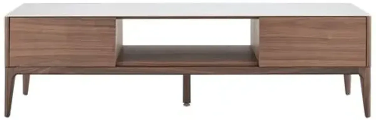 Cerawood 71" Media Stand - White Ceramic Glass/Walnut