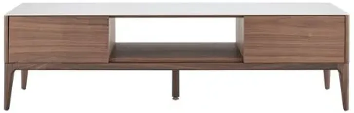 Cerawood 71" Media Stand - White Ceramic Glass/Walnut