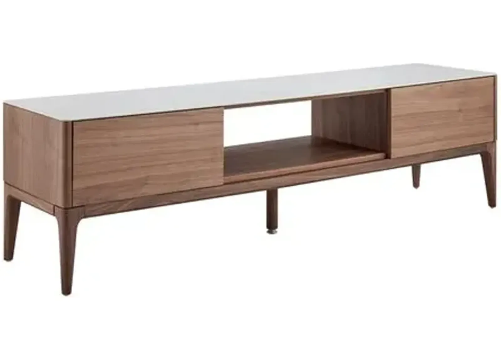 Cerawood 71" Media Stand - White Ceramic Glass/Walnut