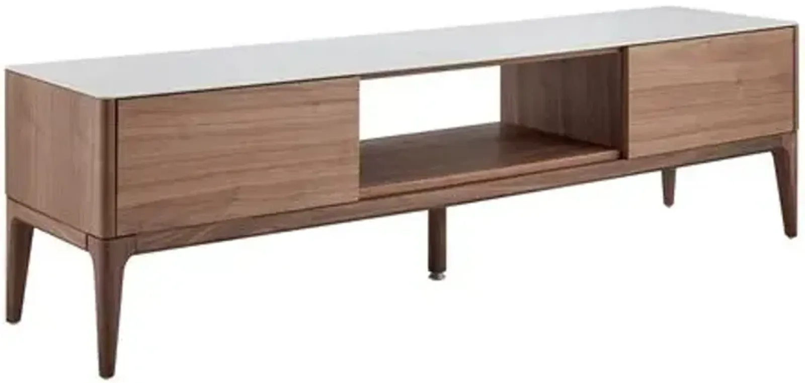 Cerawood 71" Media Stand - White Ceramic Glass/Walnut