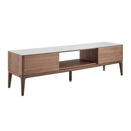 Cerawood 71" Media Stand - White Ceramic Glass/Walnut