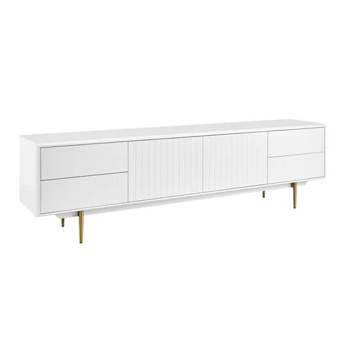 Skylit 79" Media Stand - Matte White/Brass