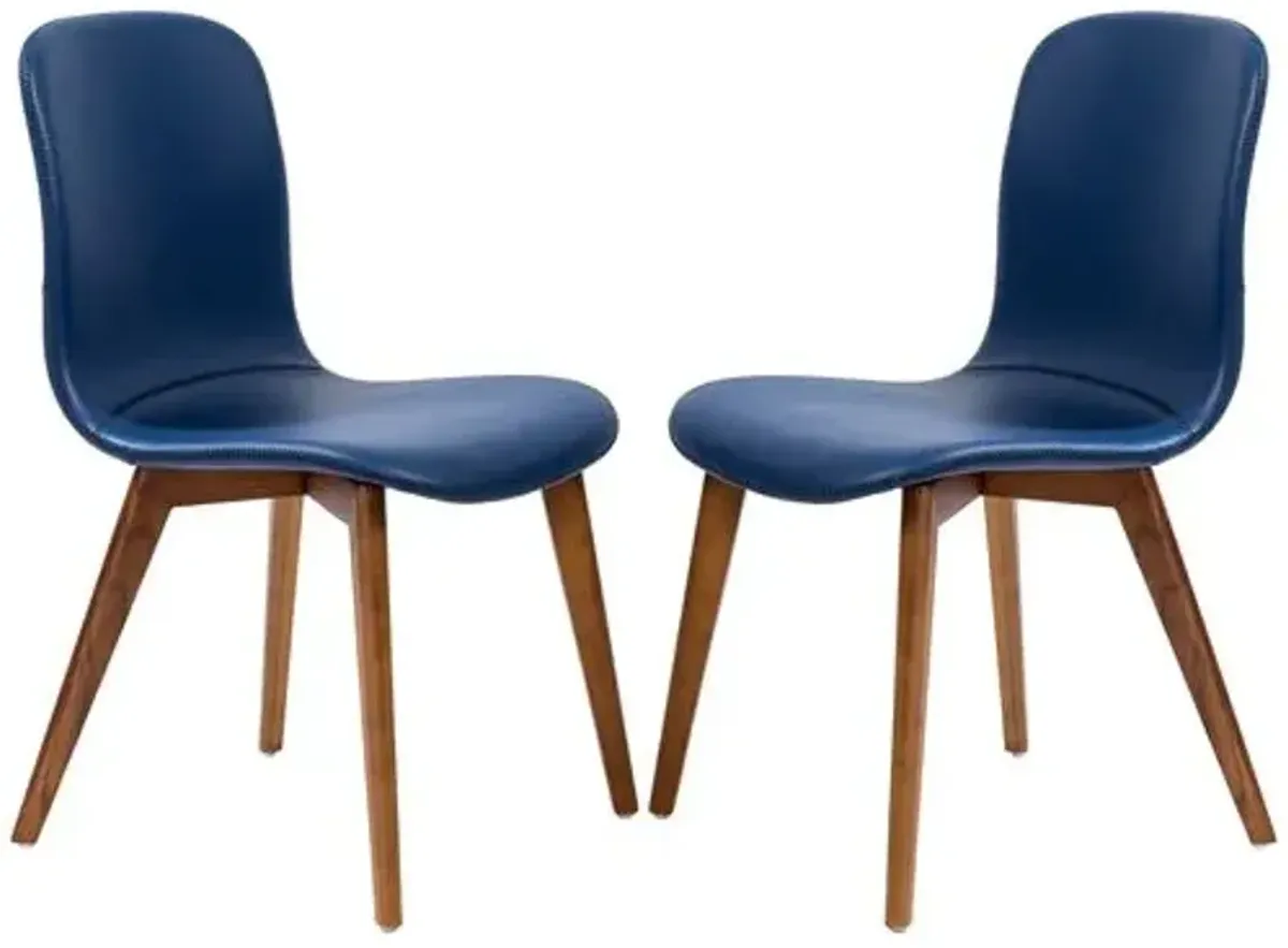 Set of 2 Walnara Side Chairs - Leatherette - Blue