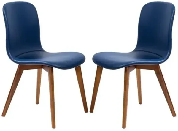 Set of 2 Walnara Side Chairs - Leatherette - Blue