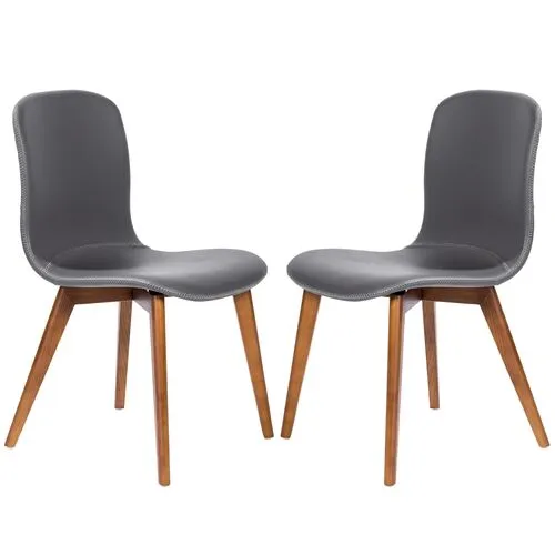 Set of 2 Walnara Side Chairs - Leatherette - Gray