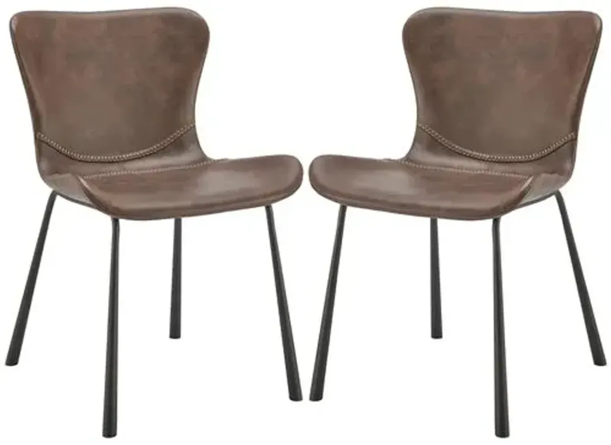 Set of 2 Harmonique Side Chairs - Vintage Leatherette - Brown