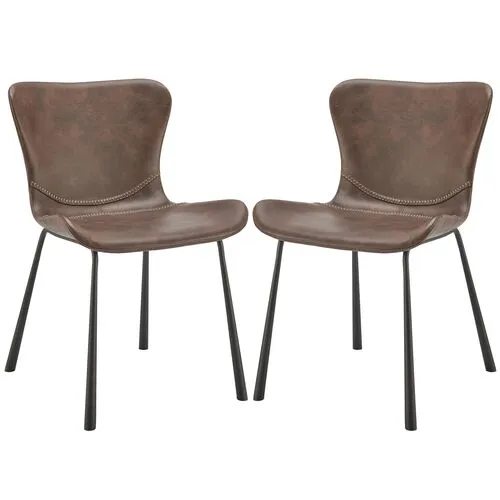 Set of 2 Harmonique Side Chairs - Vintage Leatherette - Brown