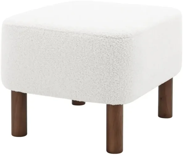 Valleta Ottoman, Plush White/Walnut