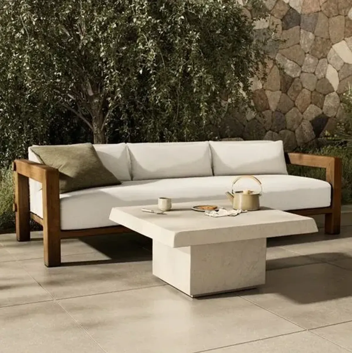 Avila Outdoor Concrete Coffee Table - Aged White - Amber Lewis x Four Hands