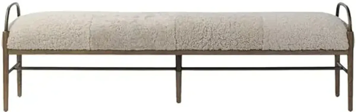 Demi Iron Accent Bench - Beige Shearling - Amber Lewis x Four Hands