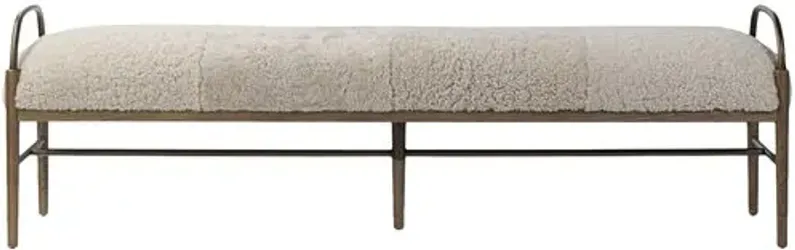 Demi Iron Accent Bench - Beige Shearling - Amber Lewis x Four Hands