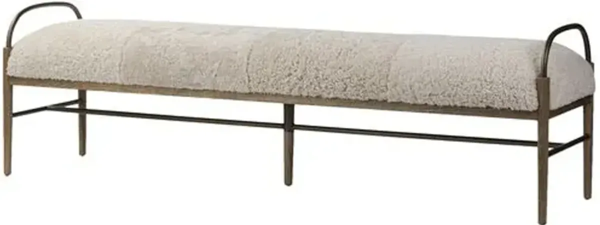 Demi Iron Accent Bench - Beige Shearling - Amber Lewis x Four Hands