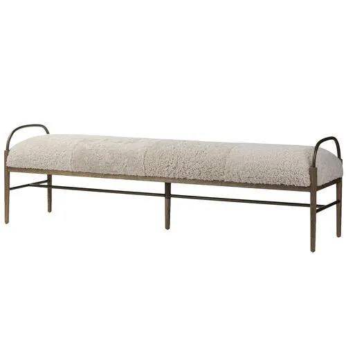 Demi Iron Accent Bench - Beige Shearling - Amber Lewis x Four Hands