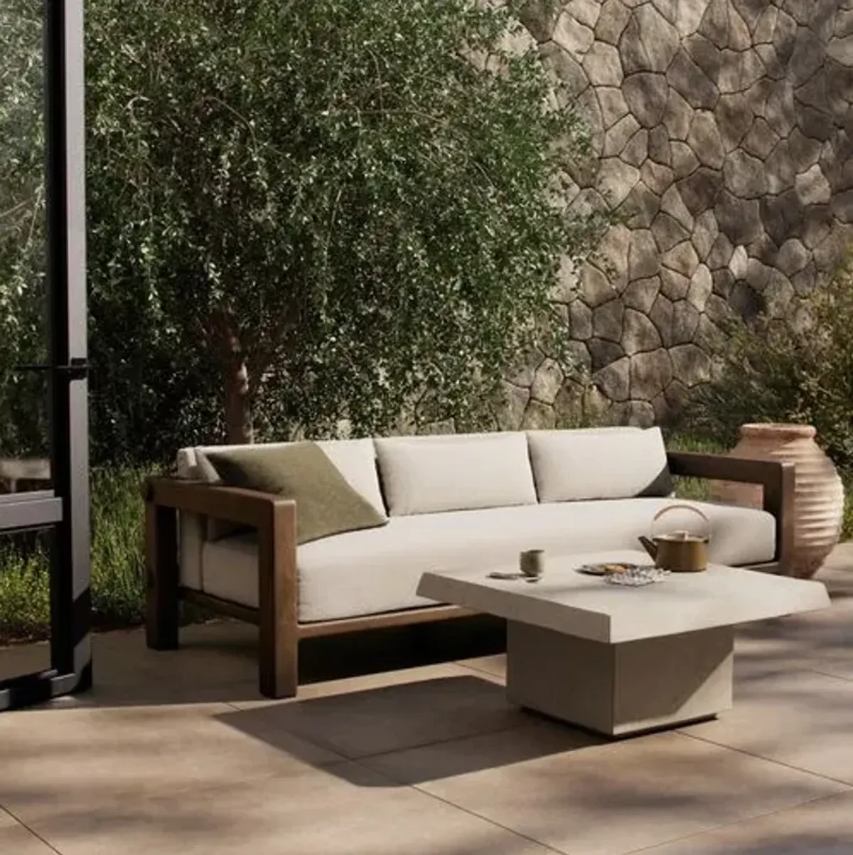 Lumi Outdoor Teak Sofa - Natural/White - Amber Lewis x Four Hands