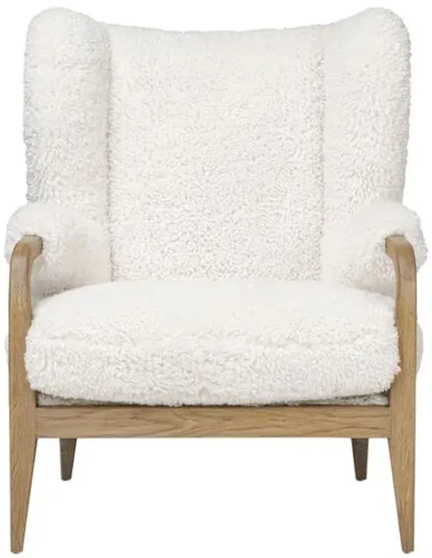 Sedoni Faux Mongolian Fur Wingback Accent Chair - White - Amber Lewis x Four Hands - Beige, Comfortable, Durable, Cushioned