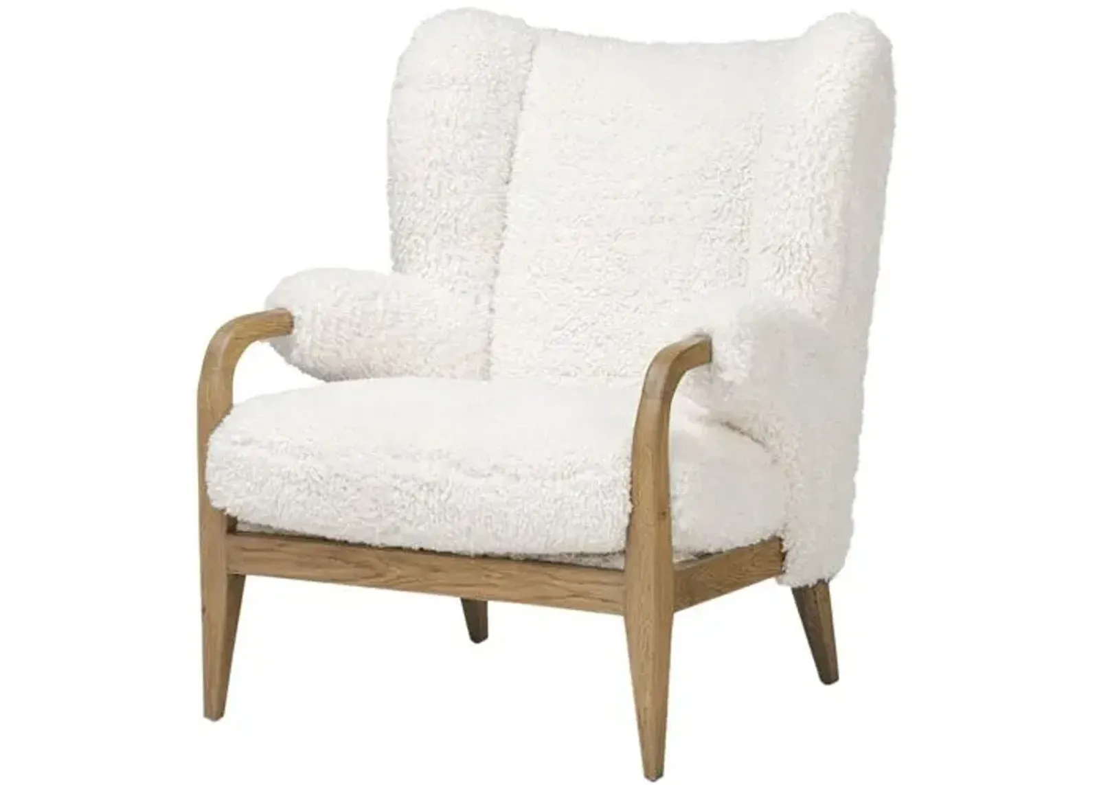 Sedoni Faux Mongolian Fur Wingback Accent Chair - White - Amber Lewis x Four Hands - Beige, Comfortable, Durable, Cushioned