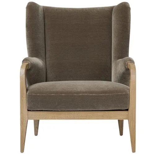 Sedoni Faux Mohair Wingback Accent Chair - Olive - Amber Lewis x Four Hands - Green, Comfortable, Durable