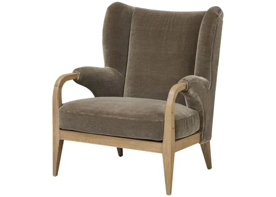 Sedoni Faux Mohair Wingback Accent Chair - Olive - Amber Lewis x Four Hands - Green, Comfortable, Durable