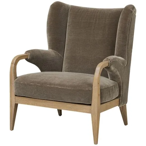 Sedoni Faux Mohair Wingback Accent Chair - Olive - Amber Lewis x Four Hands - Green, Comfortable, Durable