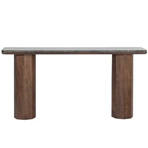 Quincy Marble Top Console Table - Black/Walnut - Tulsi Home - Brown