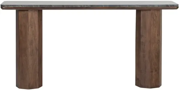 Quincy Marble Top Console Table, Black/Walnut