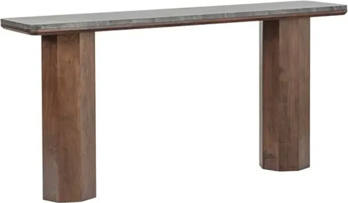 Quincy Marble Top Console Table - Black/Walnut - Tulsi Home - Brown