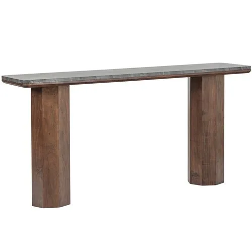 Quincy Marble Top Console Table - Black/Walnut - Tulsi Home - Brown