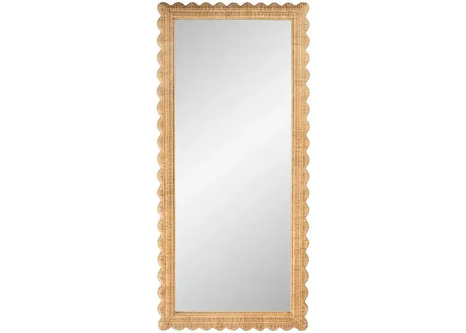 Sunny Scallop Rattan Floor Mirror - Natural - Brown