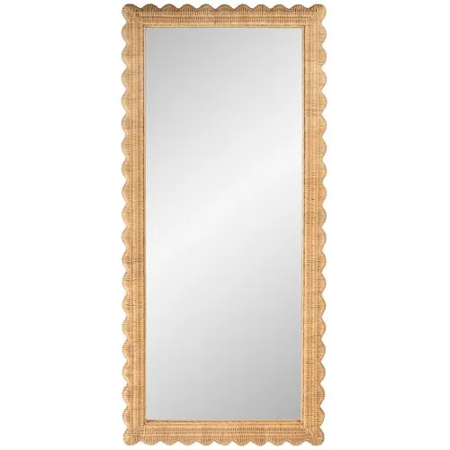 Sunny Scallop Rattan Floor Mirror - Natural - Brown