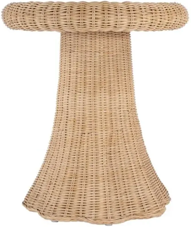 Sunny Scallop Rattan End Table - Natural - Brown