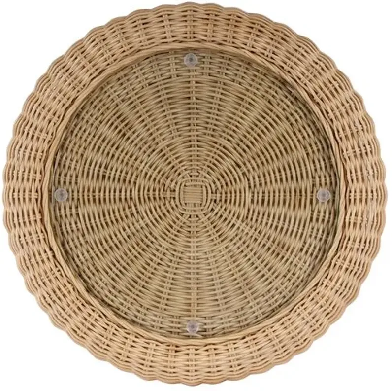 Sunny Scallop Rattan End Table - Natural - Brown